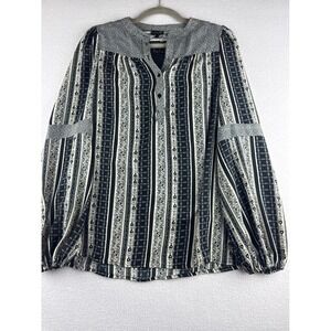 BUCKLE BLACK Womens Small Black White Mixed Print Boho‎ Balloon Sleeve Blouse S